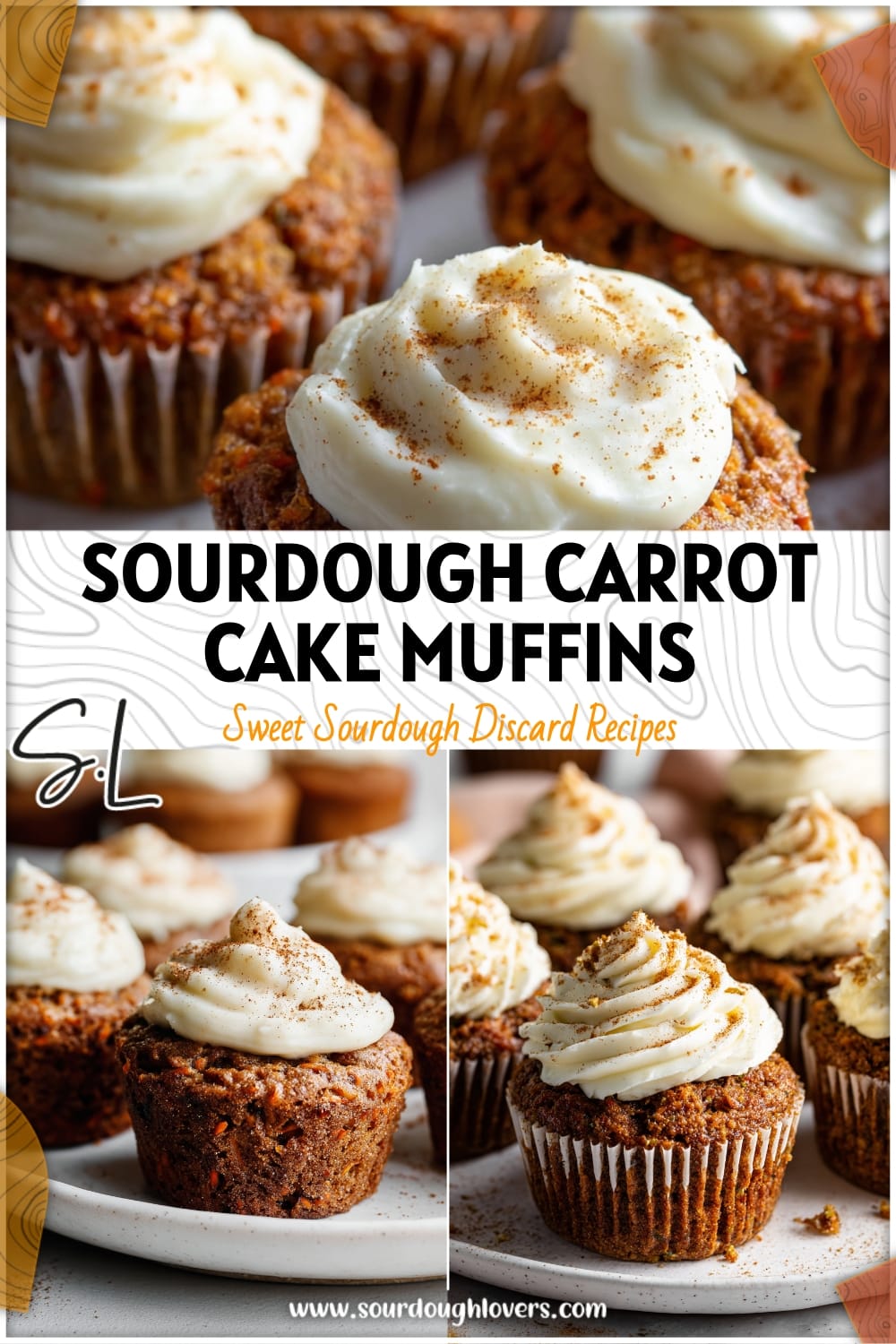 Sourdough Carrot Cake Muffins with Cream Cheese Frosting