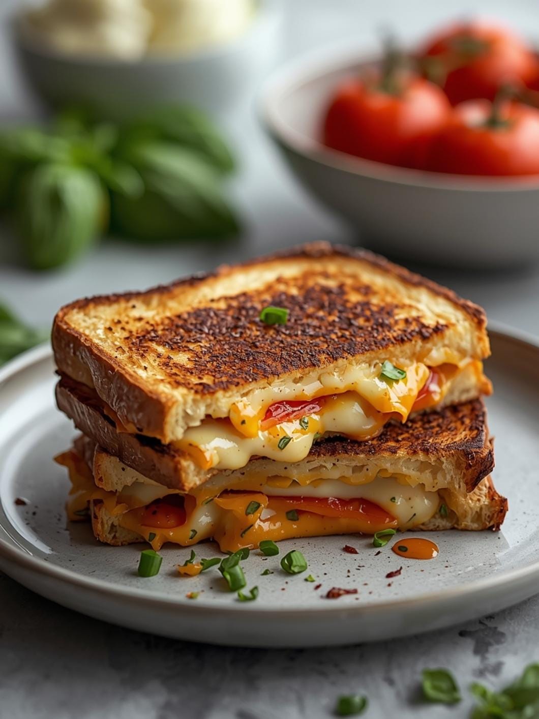 Sourdough Grilled Cheese with Tomato & Basil