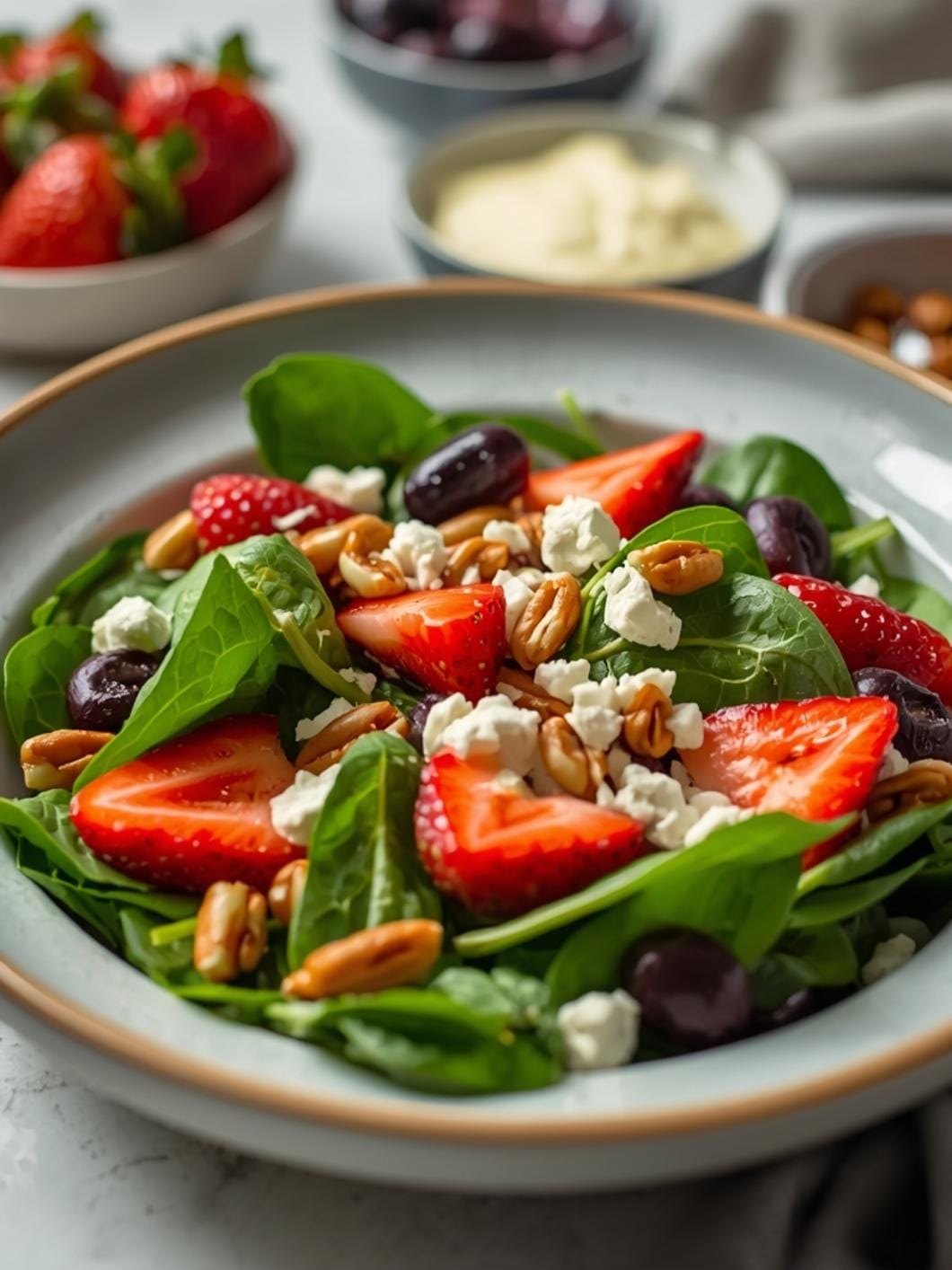Strawberry Spinach Salad with Feta & Nuts