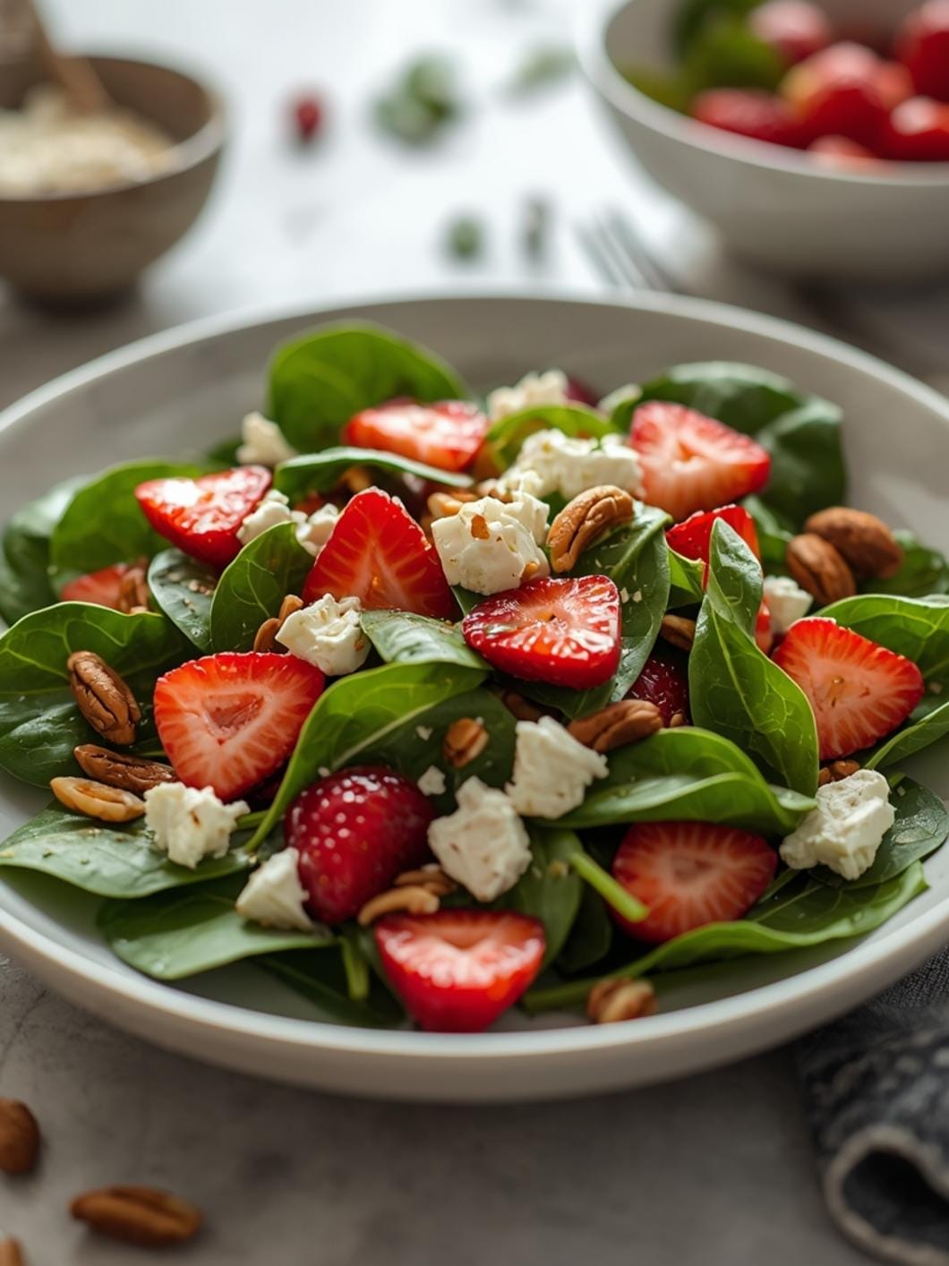 Strawberry Spinach Salad with Feta & Nuts