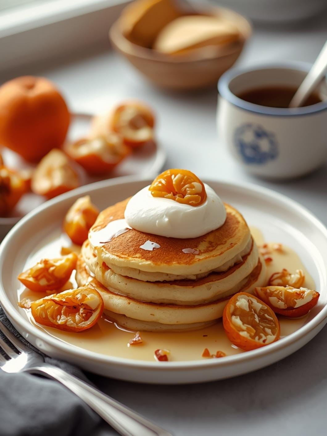 Fluffy Vegan Sourdough Pancakes with Apricot