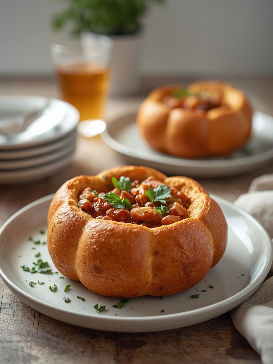 Pumpkin Shaped Bread Bowls for Fall Chili