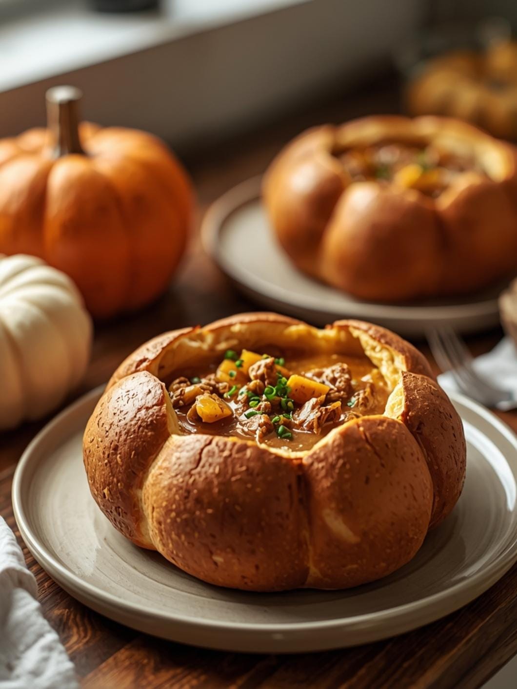 Pumpkin Shaped Bread Bowls for Fall Entertaining