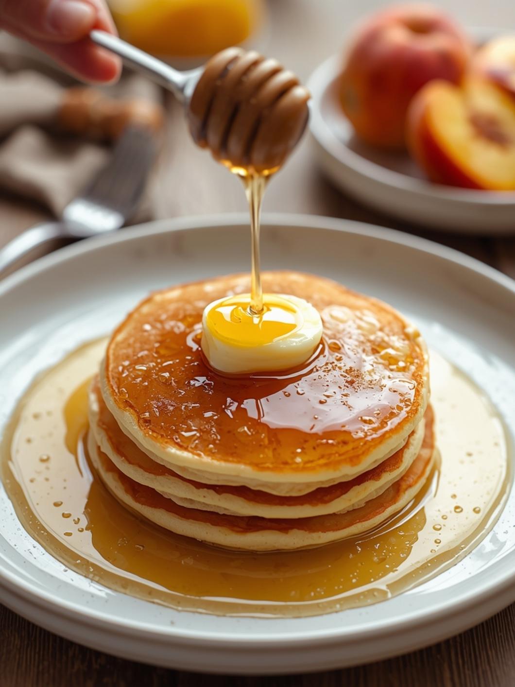 Sourdough Peach Pancakes with Honey for Outdoor Brunch